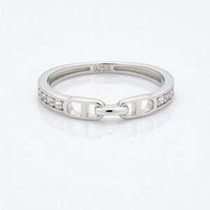 Rhodium Plated Solid 925 Sterling Silver Chain Link Cubic Zirconia Ring Size 5.5